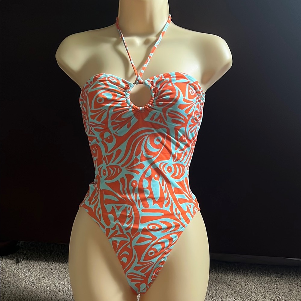 Le Tarte size small fish, print one piece swimsuit